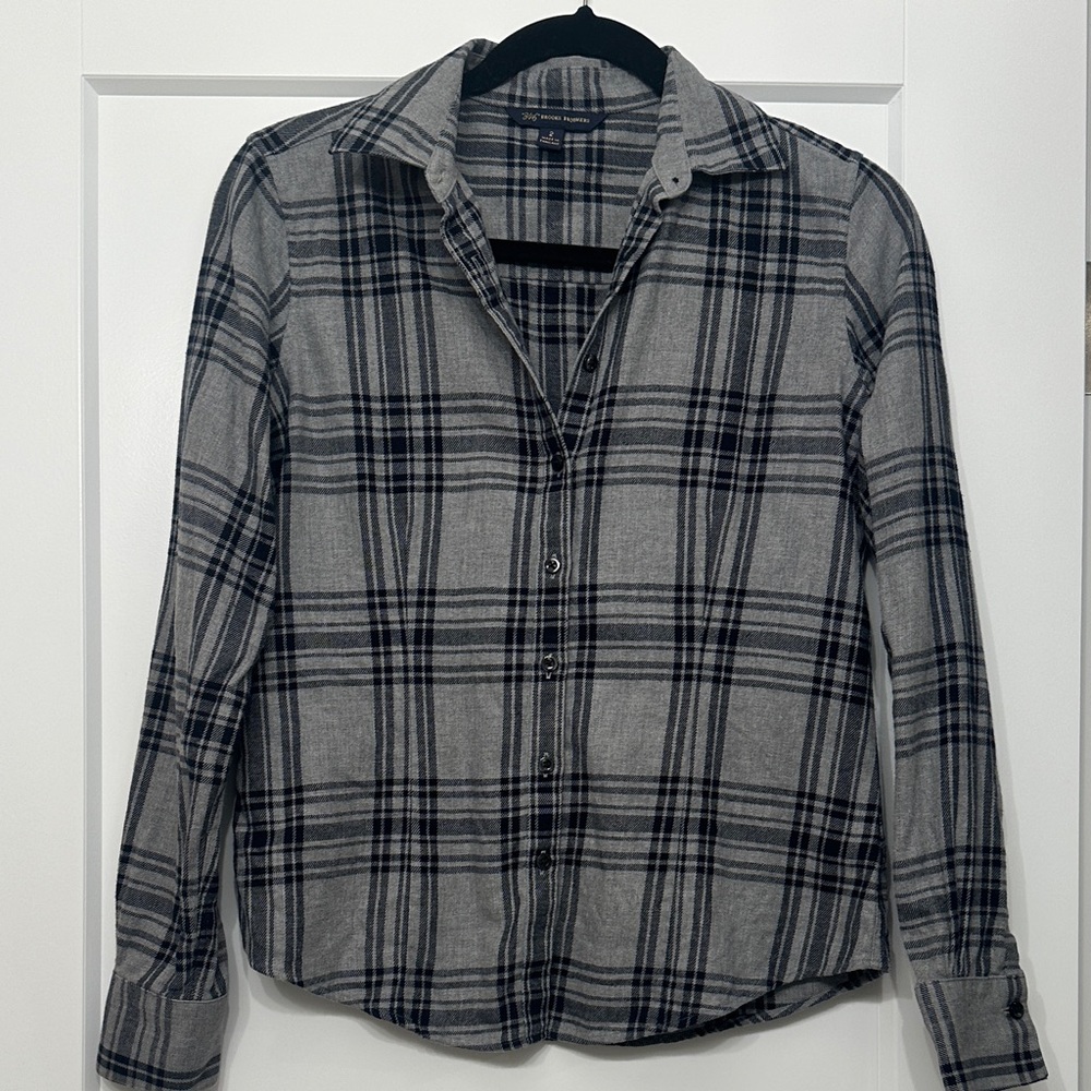 Brooks Brothers 100% Cotton Gray Plaid Men's Shirt